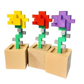 Pixelated Rose Plant for Gaming Decoration - Made in the USA - Decorative animal figurine - Color: Bubblegum