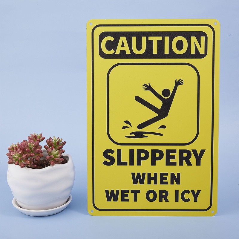 GLOBLELAND Caution Slippery When Wet or Icy Sign 20x30 cm