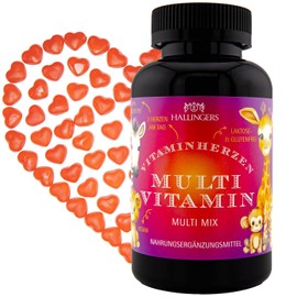 Hallingers Multi Vitamin Kinder Bienen - Vitaminherzen 120 vegane Gummies Vitamin A C D E B6 B12 Folsäure Biotin Panthotensäure Zink Iod (Dose) - Ostergeschenke Osterkörbchen Ostereier & als Osterdeko