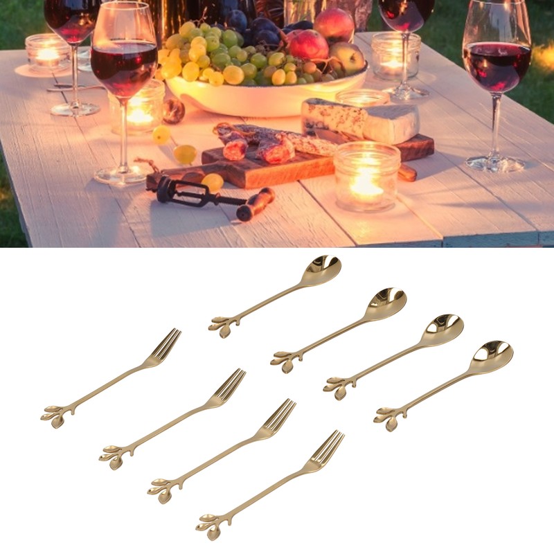 8Pcs Branch Design Coffee Spoon Stainless Steel Fruit Fork Dessert
