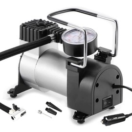 Retoo Luftkompressor 12V mit 3 Ventiladapter, Luft Kompressor für Fahrrad, Auto, Ball, Motorrad, Luftkissen und Luftmatratzen, Auto Luftpumpe, Mini-Alu-Kompressor, Reifenfüller, Reifenpumpe (120 PSI)