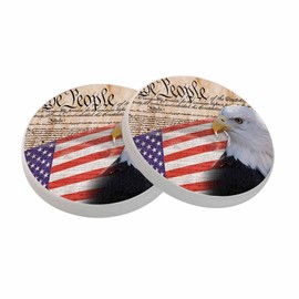 Bald Eagle and American Flag Coasters Constitution of America Text Absorbent Drink Coaster Set of 2 Unique Beer Beverage Coasters for Coffee Table Cup Bar Coasters Cute Cork Ceramic Coasters