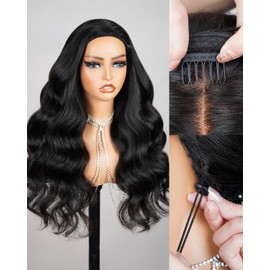 Megalook hair Headband Wig Human Hair Half Wig Body Wave Glueless Wigs Human Hair Body Wave No Lace 26 Inch Drawstring Ponytail for Black Women Beginner Friendly