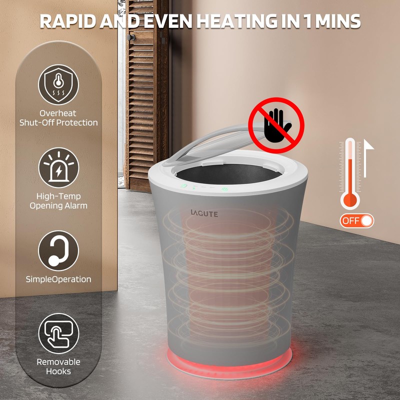 Lagute 20L Towel Warmer for Bathroom, 3-Level Timer, Warning Alarm