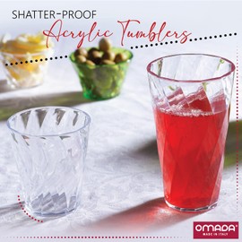 OMADA 4-Pc Clear Acrylic Tumblers: Dishwasher Safe Plastic Drinking Glasses – 11.5 Ounce Outdoor Glassware and Drinkware - Childrens Drinking Glasses - Wide Plastic Tumblers - Reusable BPA Free Cups