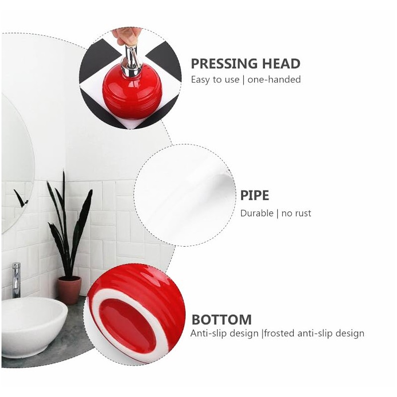 EatingBiting Red Easy-to-Clean Ceramic Hand Soap Dispenser Bathroom Countertop Decorative