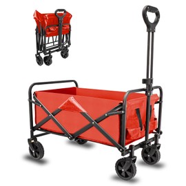 TWOCORN Collapsible Foldable Wagon,Beach Wagon Cart Heavy Duty with Wheels Foldable,Utility Folding Grocery Wagon for Camping Sports Outdoor Activities(Blue)