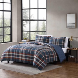 Eddie Bauer - Twin Duvet Cover, Reversible Bedding Set with Matching Shams, Cozy Home Decor (Shasta Lake Navy, Twin)