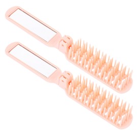 NOLITOY 2pcs Folding Hair Brush Travel Portable Folding Comb with Mirror Small Foldable Hair Brush for Purse