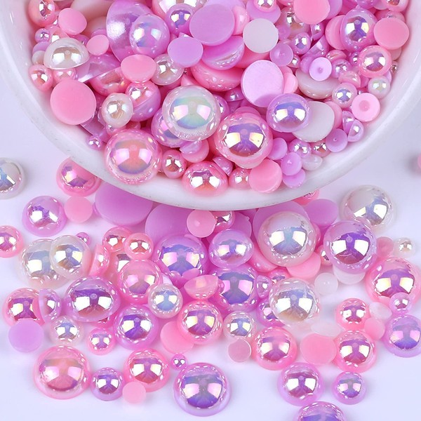 Flatback Pearls for Crafts, 50g Mix Pink Purple White Half