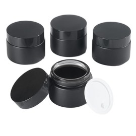 OverNews 4PCS 2oz Glass Jar Travel Size, Empty Cosmetic Lotion Container with Black Lid & Spatula, Small Mini Jar for Beauty (Black)