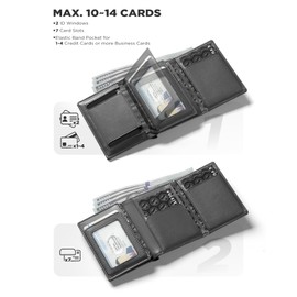 VULKIT Mens Leather Trifold Wallet with Airtag Card Case, Magnetic Closure, for Max. 10-14 Cards, Grey