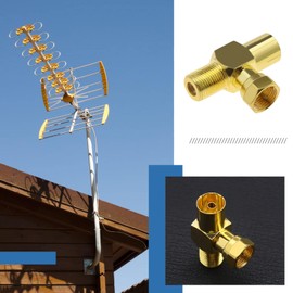 SING F LTD 2pcs T/F-Type Coax Cable Splitter Combiner Adapter Connecter for TV Video Antenna Cable Satellite 3-Way F-Type Male to 2 Female Antenna Distributor Connectors