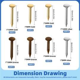 Glarks 1600Pcs Small Tiny Nails Kit Wood Screw Nail Gold Silver Bronze 1x6mm, 1x8mm 1x10mm Mini Nails for DIY Hardware Accessories Fixed Installation