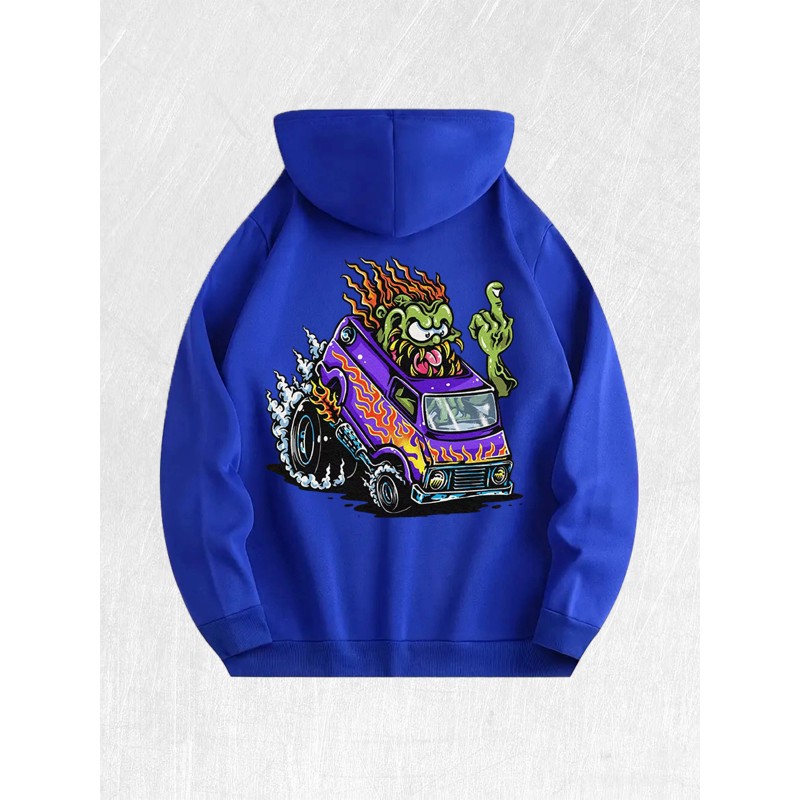 Monster Flame Van Graphic Hoodie 100% Cotton US Warehouse 7