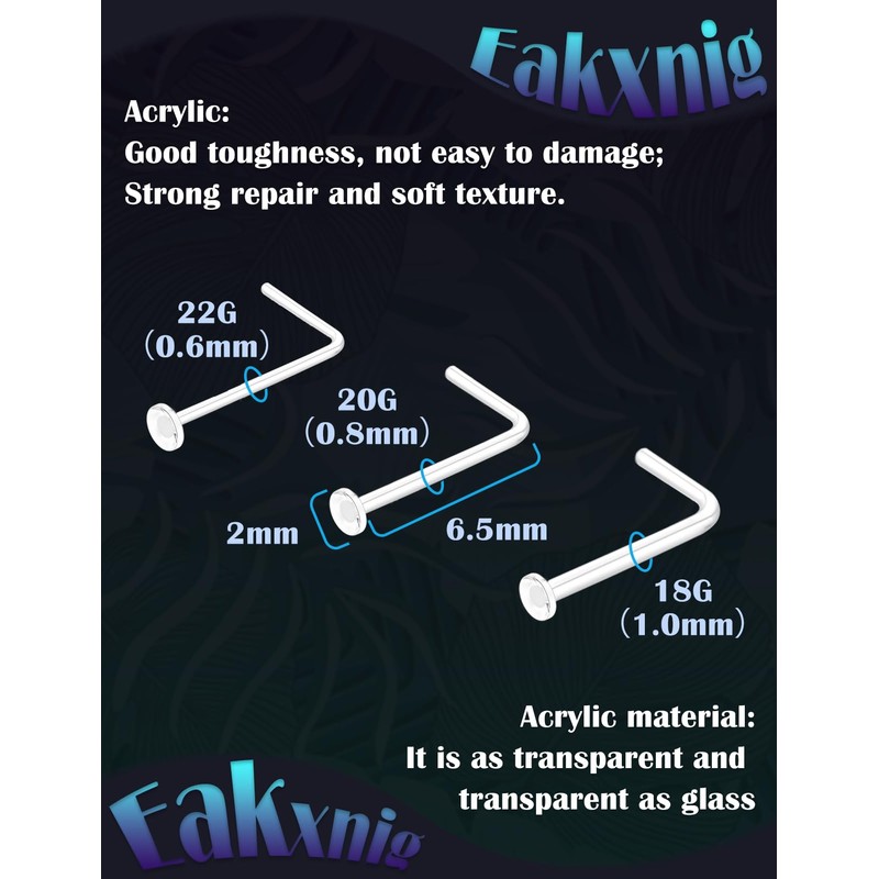 Eakxnig Clear Nose Studs Retainers for Work - Transparent Bioflex