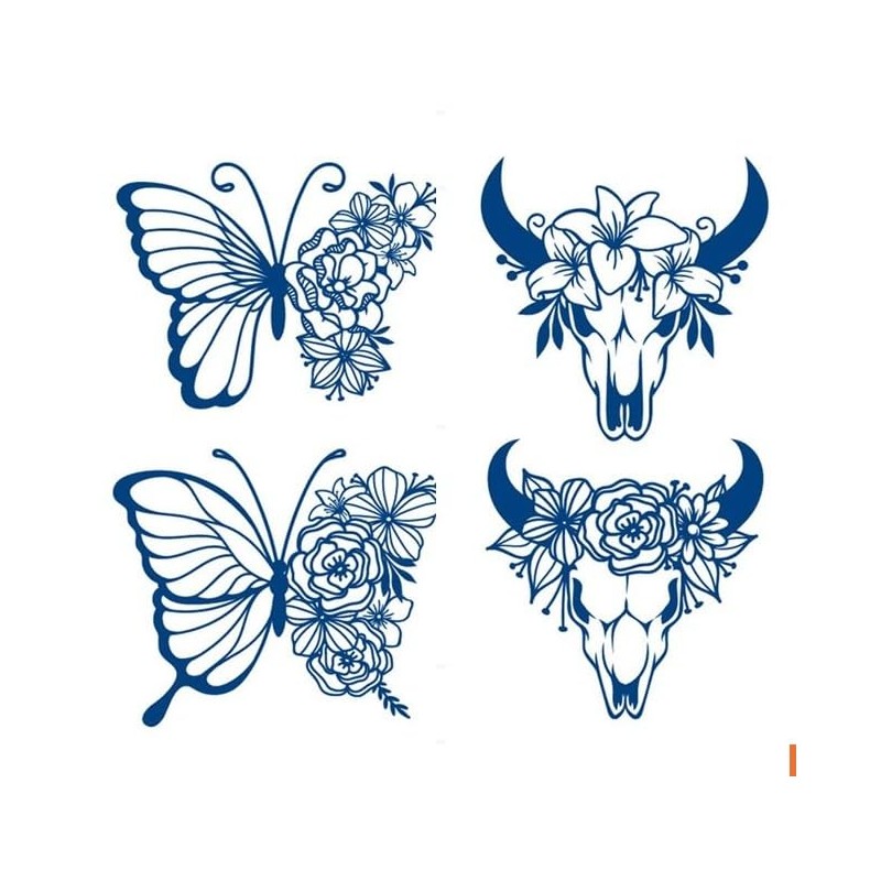 GZ638 639 Temporary Butterfly Flowers Tattoo Bull Skull Bull Antlers