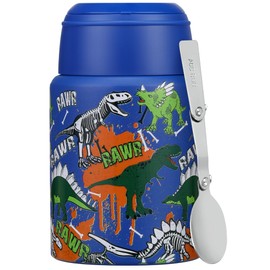 17 oz Soup Thermos for Hot Food Kids, Stainless Steel Vacuum Insulated Food Jar Lunch Box Container with Folding Spoon,Leakproof Thermos with Handle for School,Office,Travel,Outdoor(blue dinasour
