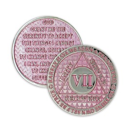 7 Year Sobriety Coin | Legacy AA Chip | Thick Triplate Recovery Anniversary Token (Pink)