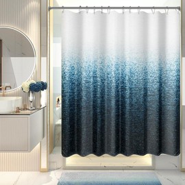 AmazerBath Pattern Shower Curtain, 72x72 Inches Washable Cloth Decorative Shower Curtain Sets with 12 Metal Shower Curtain Hooks, Rustic Waterproof Farmhouse Fabric Shower Curtains for Bathroom Decor - Color: Dark Sea