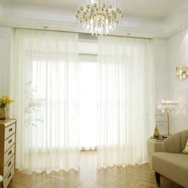 PHILEASY - Cortinas traslúcidas con bordado tridimensional de 90 pulgadas de largo, 52 pulgadas de ancho, 2 paneles de cortina transparente básica para recámara, sala de estar, habitación de los niños