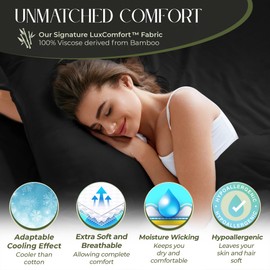 DECOLURE 100% Organic Viscose Derived from Bamboo Sheets Cal King Size 4pcs - Ultra Soft & Luxuriously Cooling, 17" Deep Pocket, Double Stitching, Perfect for Hot Sleepers - King Bed Sheets (Black)