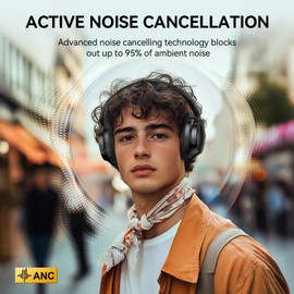 TECKNET Active Noise Cancelling Headphones Wireless & Wired, 70H Playtime Bluetooth Headphones Over Ear Built-in Mic, 3.5mm Cable Dual Connection Foldable Headset Comfort for Home Office Travel