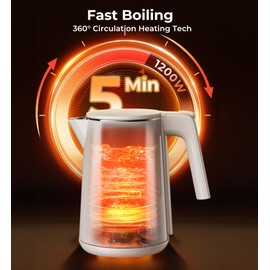 Electric Kettle, 1.0L 1200W Fast Heat with Auto Shut-Off, Boil-Dry Proof, 7 Temperature Control Teapot, Double Wall Stainless Steel Water Boiler Heater, 4H Keep Warm, Cool Touch Coffee Tea Pot, White