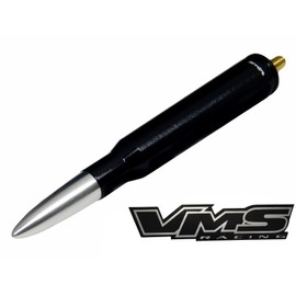 VMS RACING 50 Cal Caliber BLACK SILVER TIP BULLET ANTENNA Heavy Gauge Billet Aluminum Short Compatible with Ford F150 F-150 1999-2019