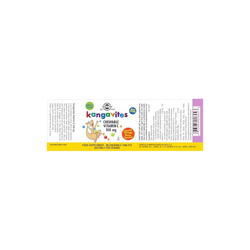 Solgar Kangavites Natural Orange Burst Vitamin C 100 mg Chewable
