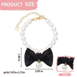 Pet Pearl Bow Collar for Cat Dog Big Bow Collar Necklace for Small Dogs Puppy Wedding Birthday Collar Kitten Dog Elegant Outfits Accessories Puppy Cats Black Bows Tie Necklaces for Parties