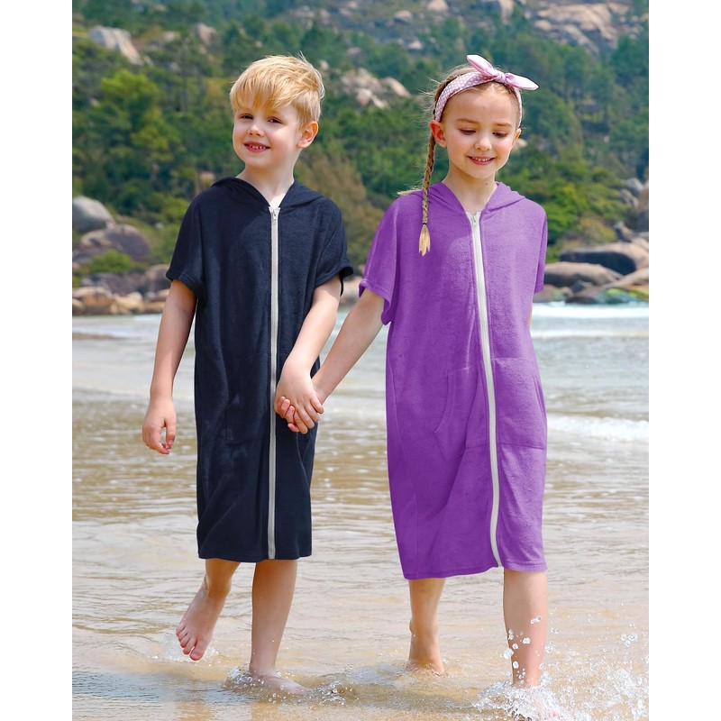 BesserBay Children's Short Sleeve Bath Poncho Hooded Surf Poncho Towel
