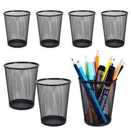 MVPACKEEY 6pcs Pen Pot Desk Mesh Organizer Pen Holder Mesh Metal Pencil Cup Black Pen Holder Desk Pencil Holder Durable Pen Cup Pencil Holder for Office Home Classroom Stationary Supplies