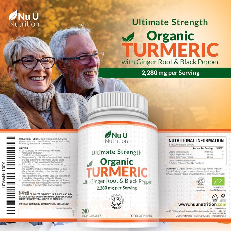 Organic Turmeric Ginger & Black Pepper 2280mg - 240 Vegan