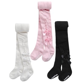 Vaenait Baby Girls Children's Cotton Knit Tights, Leggings, Pants, Kids' Stockings, Leggings, Dance Socks, Pantyhose, Kid's Tights, 3 Pack Ruched Ribbon