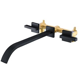 BEIYI Wall Mount Tub Filler Matte Black Bathtub Faucet High Flow 2 Handles Bath Filler Faucet Solid Brass Bathroom Basin Faucet with Long Reach Spout