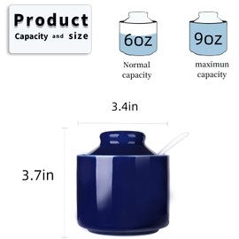 HAOTOP 8 oz Sugar Bowl with Lid and Spoon,Ceramic Sugar Jar Sugar Dispenser Sugar Container Coffee Bar Accessories, Kitchen Countertop Canisters (Navy)