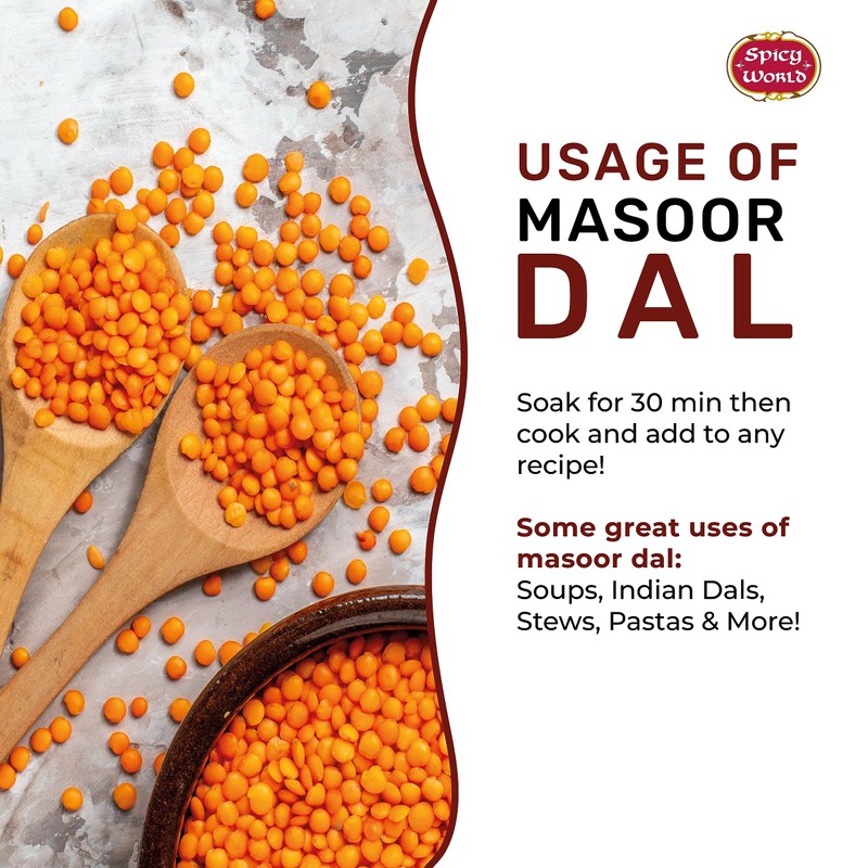 Masoor Dal 2 Pound Bag (32 oz) - Red Lentils
