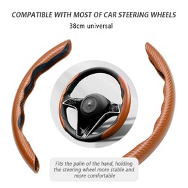 Carbon Fibre Car Steering Wheel Cover, Safe and Non-Slip Car Accessories for Men and Women, Universal 38 cm Car Steering Wheel Cover, Steering Wheel Cover for Cars, Great Gifts (Coffee)