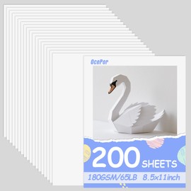 OcePor 200 Sheets White Cardstock 8.5” x 11”, 65lb/180gsm White Card Stock, Thick Card Stock Paper, Heavy Cardstock Paper for Printer, Resume, Scrapbooks, Art, Crafts, Business Cards