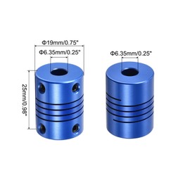 QUARKZMAN 2 Stück 6,35 mm auf 6,35 mm Aluminiumlegierung Wellenkupplung L25xD19 Flexibler Kuppler mit Schrauben für Encoder und Motoren, Blau