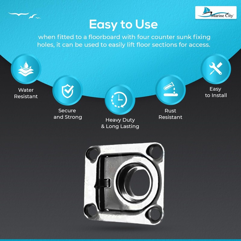 MARINE CITY Polished Stainless Steel Rectangular Recessed Spring Loaded Flush