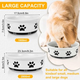 KPWACD Ceramic Pet Bowl for Dogs and Cats, Weighted Non-Slip Dog Bowls Food and Water Dish, Durable Pets Feeding Bowls Suitable for Small, Medium, and Large Dogs, White, 70 Oz
