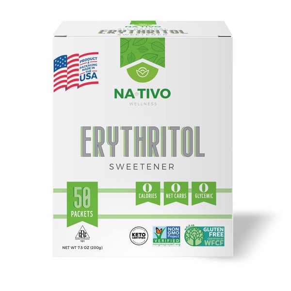 Eritritritol granular 100% fabricado en los Estados Unidos paquetes de 50 CT - Todo edulcorante natural - KETO - O glicémico - 0 calorías - sin OGM