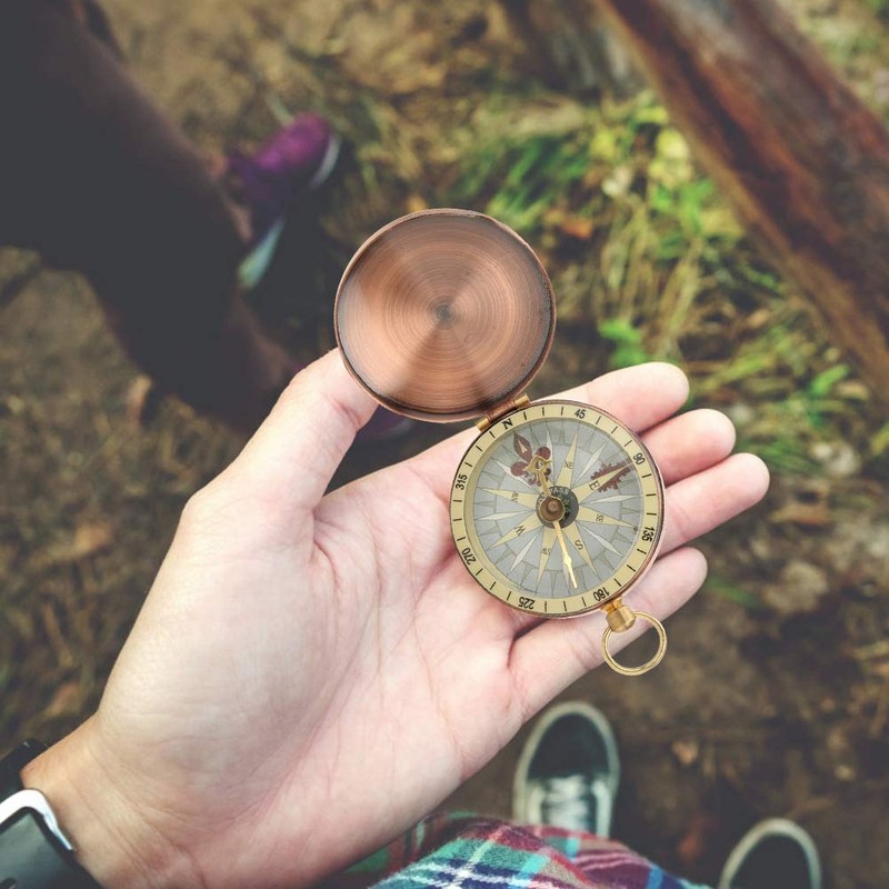 Vbest life Portable Vintage Retro Compass Metal Copper Flip Cover