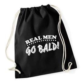 Hippowarehouse Real Men Go Bald! Drawstring Cotton School Gym Bag 37cm x 46cm, 12 litres