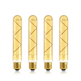 helloify T10 Dimmable Vintage LED Edison Tubular Bulb, 40W Equivalent, High Brightness, Warm White 2500K, Amber Glass, Tube Cover Light, E26 Screw Base, 4 Pack
