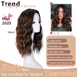ANNISOUL Highlight Brown Short Wavy Wigs for Women 18Inch Bob Wave Wig Middle Part Synthetic Lace Front Natural Hairline Hair for Daily Party Use