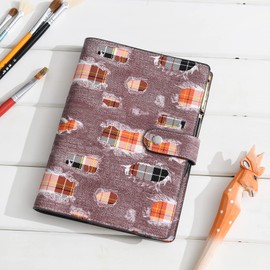 Wonderpool Spiral Leather Diary Ring Binder Refillable 6 Holes Binder Notebook Loose Leaf Pattern Cover Portfolio with Inner Pockets 100 g Thick Paper for School Work Travel (Denim, A5)