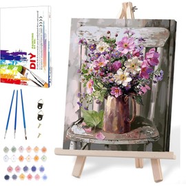 MIRCVSH Paint by Numbers for Adults Framed,Flowers DIY Oil Painting by Numbers on Canvas with Easel,Paint by Numbers Kits with Frame and Color Box Packaging12x16 Inch